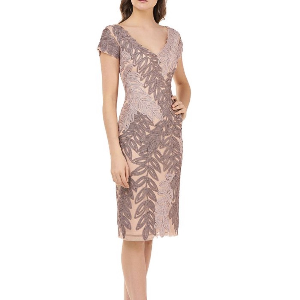 JS COLLECTIONS Leaf Soutache V-Neck Embroidered Sheath Cocktail Dress in Size 2